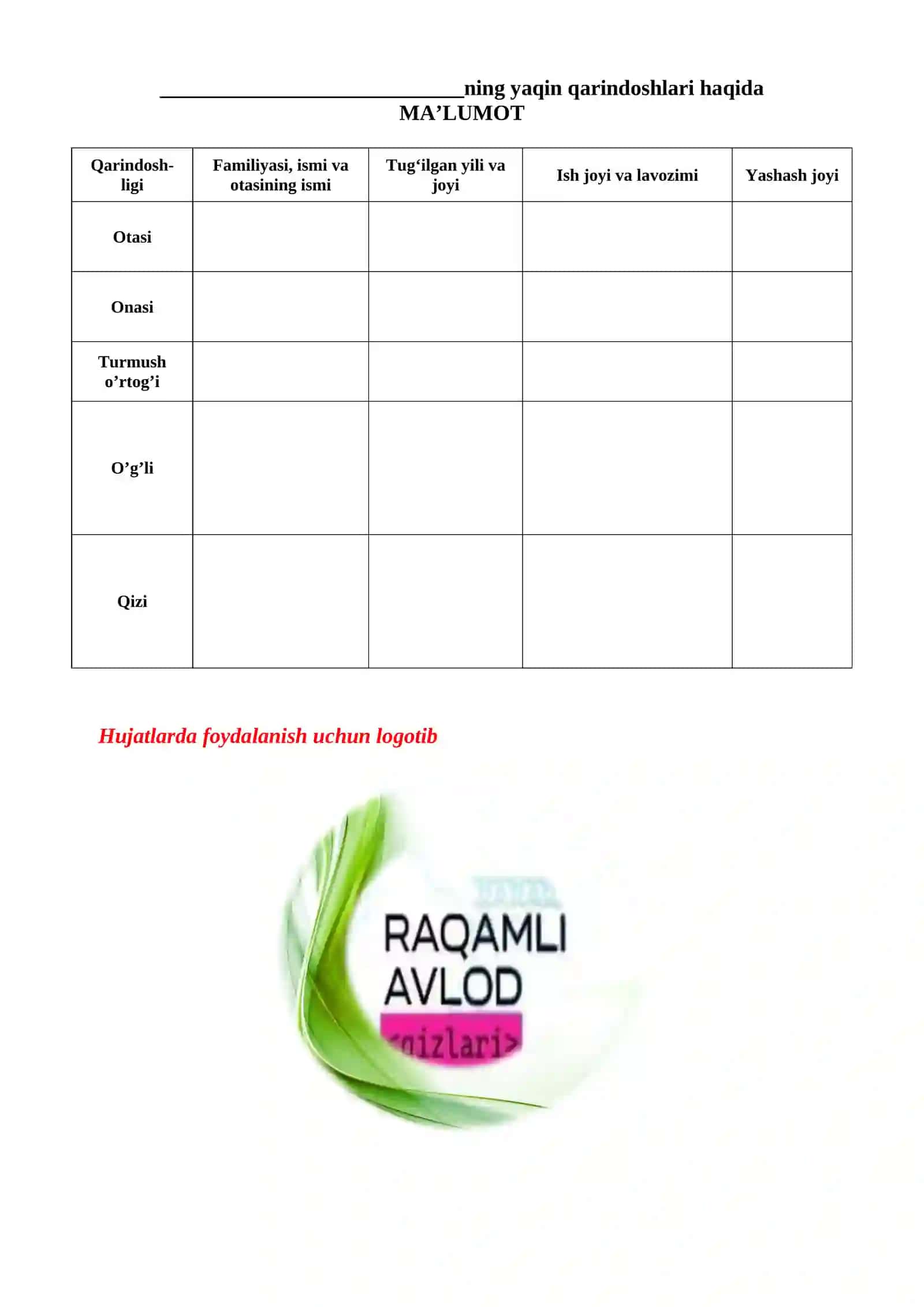 RAQAMLI AVLOD QIZLAR KLUBI 2026 YIL 4