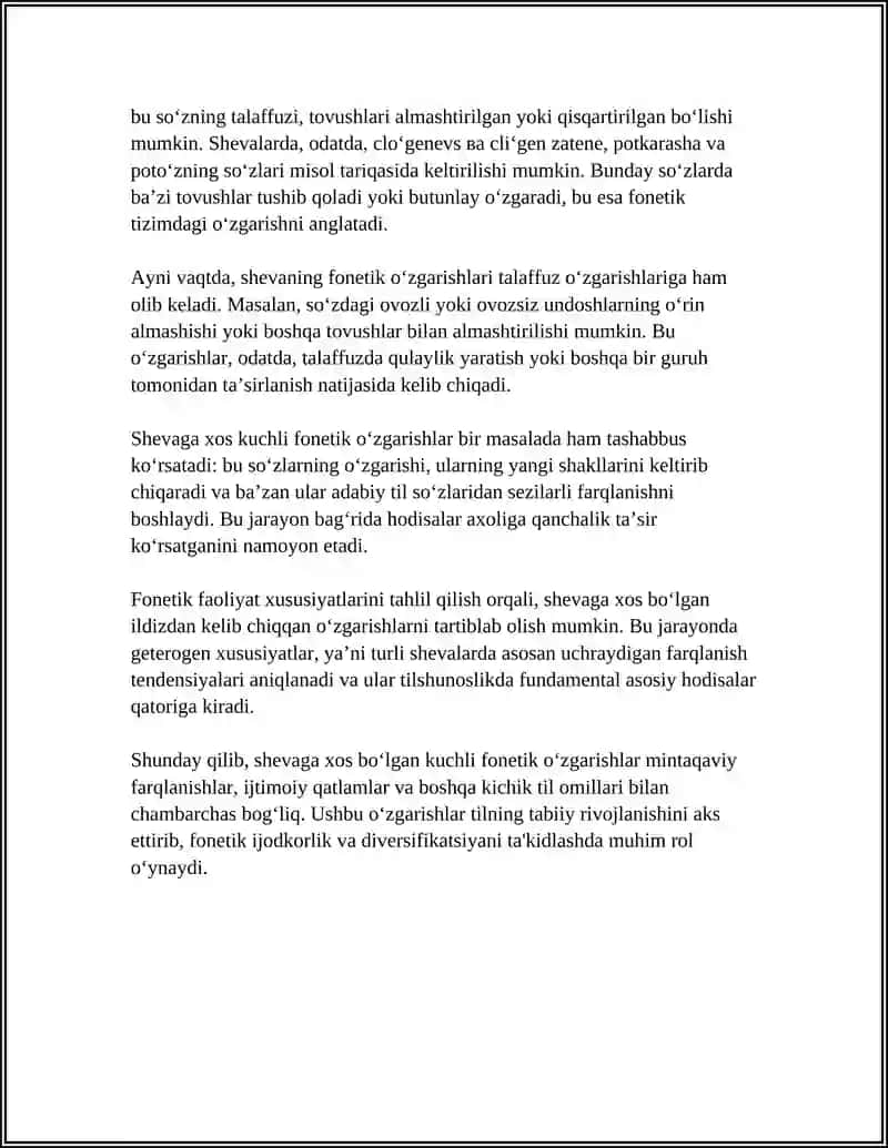 SHEVAGA XOS BOʻLGAN KUCHLI FONETIK OʻZGARISHGA UCHRAGAN SOʻZLAR 4