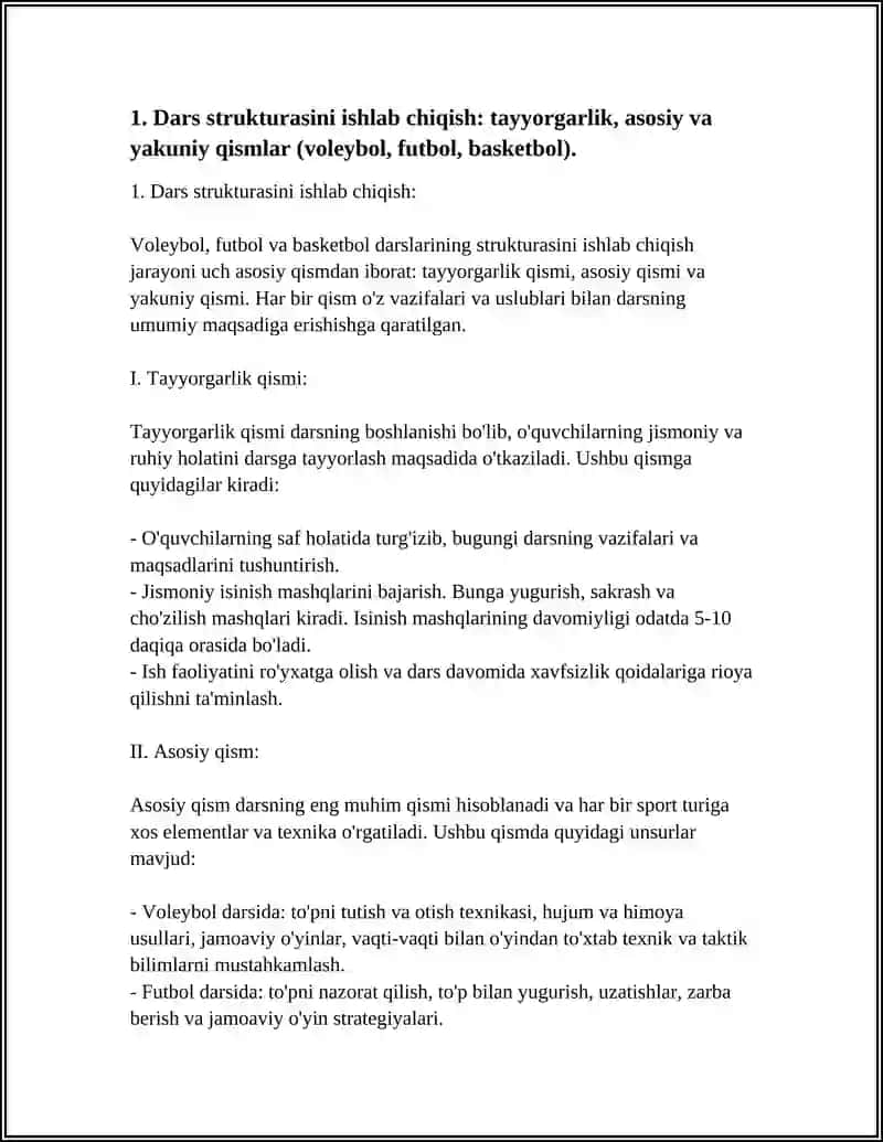 TA'LIM MUASSASALARIDA VALEYBOL, FUTBOL VA BASKETBOL DARSLARINI O 'TKAZISH USLUBIYATI VA PEDAGOGIK NAZORAT 4