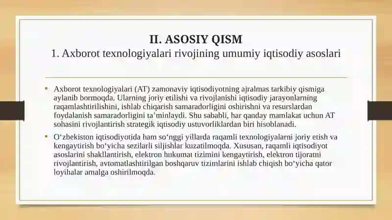 O’ZBEKISTONDA AXBORAT TEXNALOGIYALARINI RIVOJLANTIRISHNING IQTISODIY HUQUQIY ASOSLARI 4
