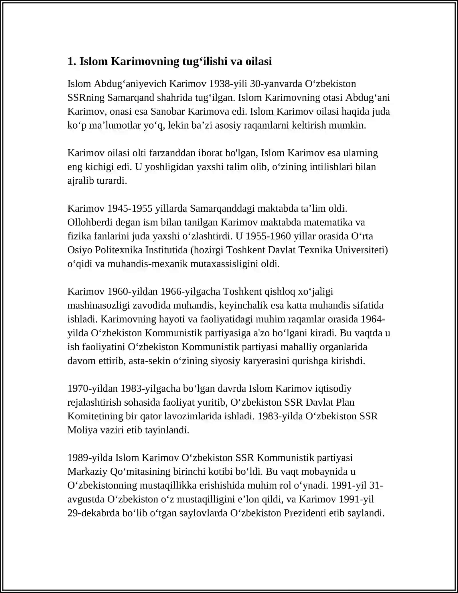 Oʻzbekiston Birinchi Prezidenti Islom Abdugʻaniyevich Karimov 4