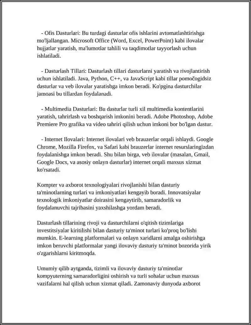 Dasturiy ta'minot turlari: tizimli va ilovaviy 4