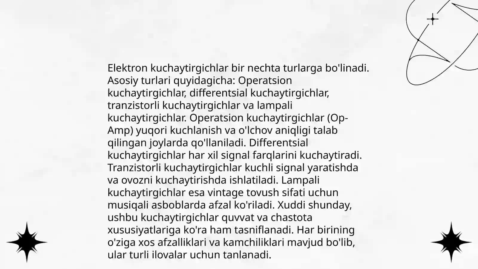 Elektron kuchaytirgichlar,kuchaytirgichlarda teskari bog‘lanish 4
