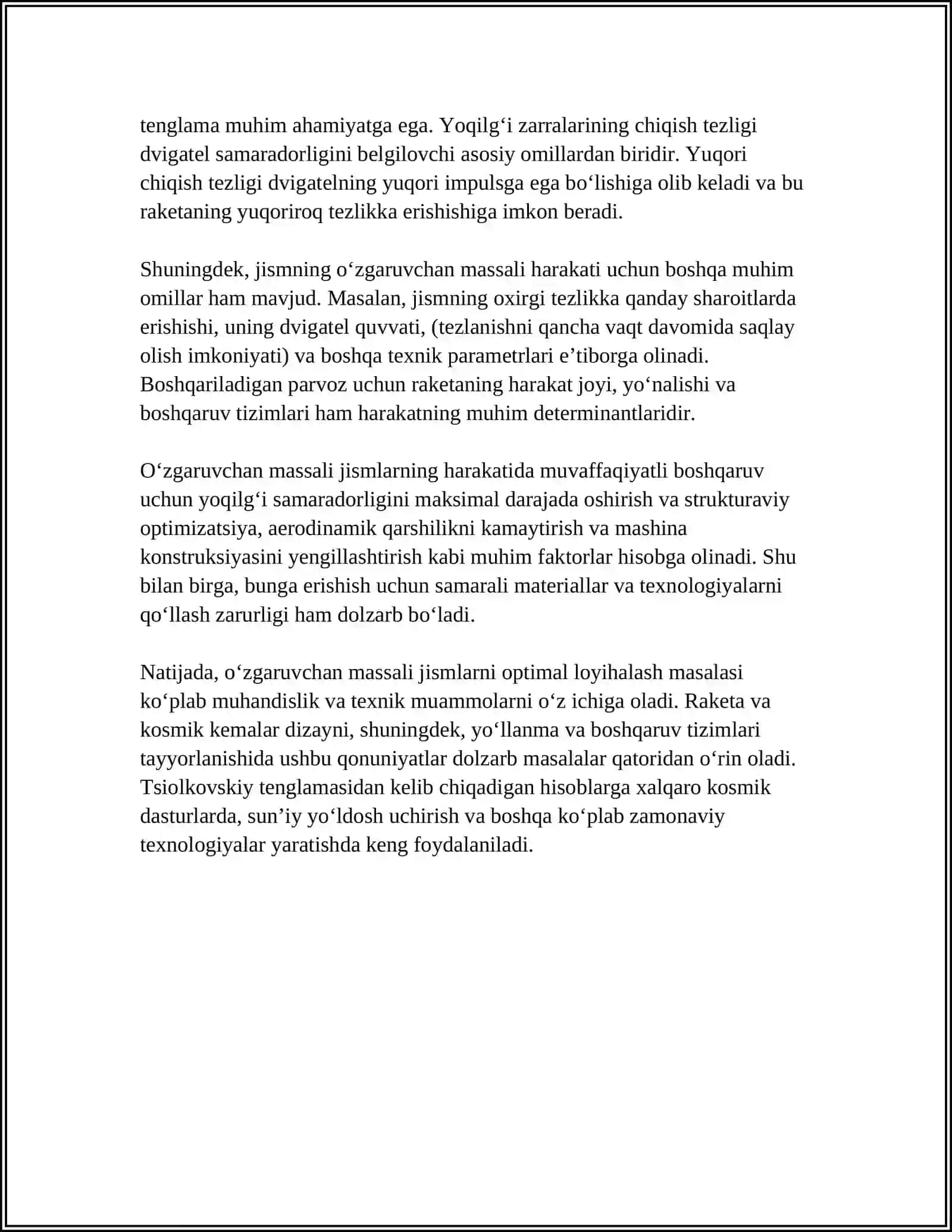 OʻZGARUVCHAN MASSALI JISMLAR HARAKATI MAVZUSIGA REFERAT 4