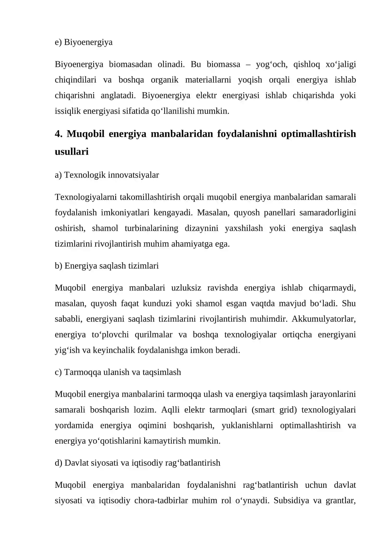 Muqobil energiya manbalaridan samarali foydalanish 4