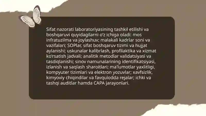 Yaxshi dori vositalarni sifatini nazorat qilish amaliyoti (GPCL) 4