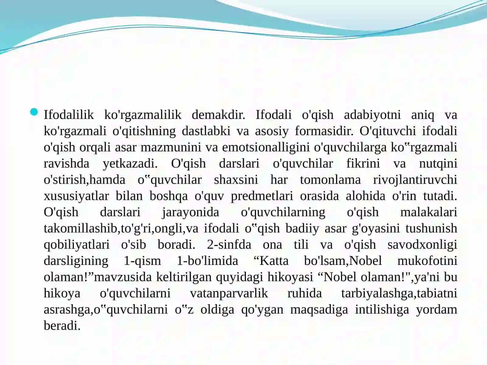 BOSHLANG‘ICH SINF O‘QUVCHILARINI IFODALI O‘QISHGA O‘RGATISH 4