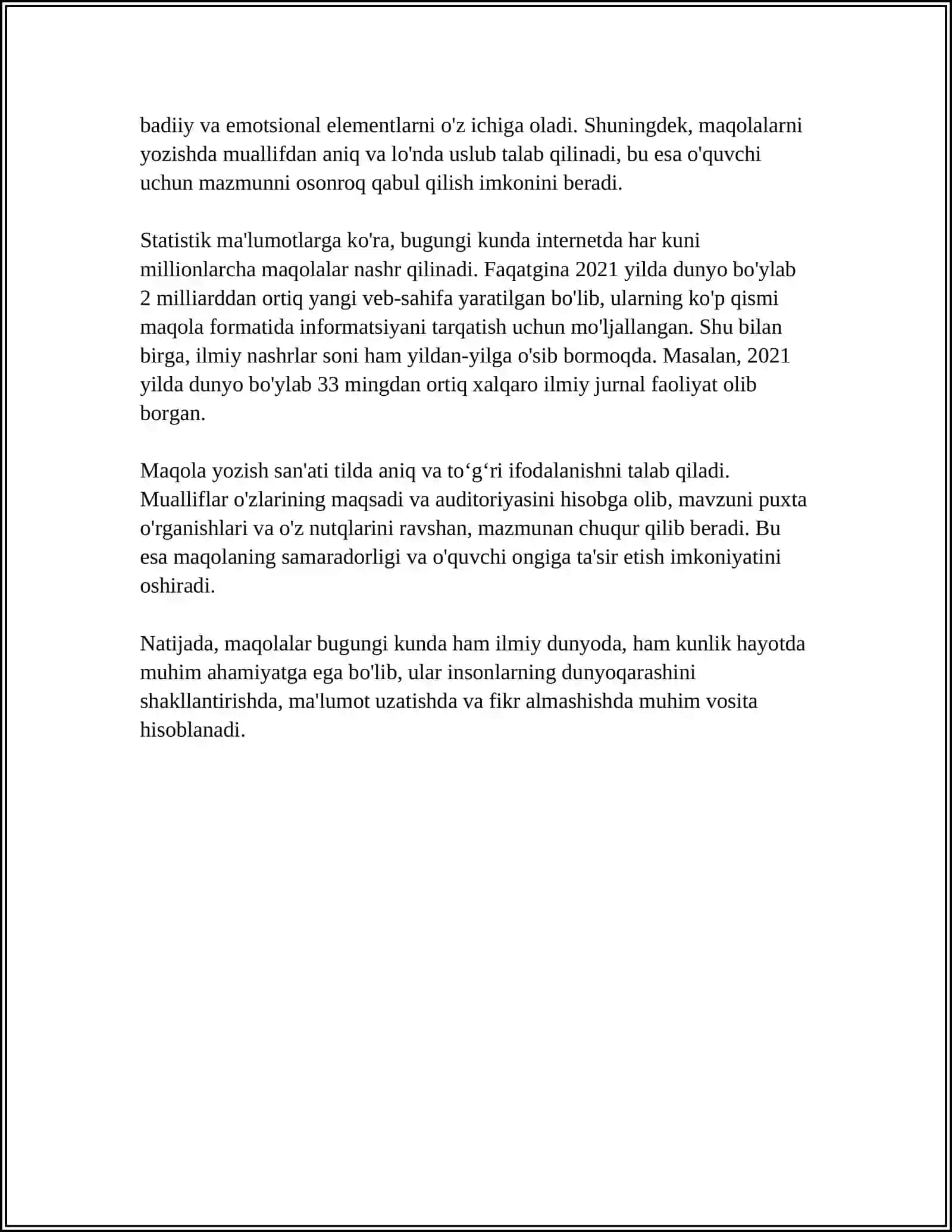 MAQOLA VA UNING TURLARI HAQIDA MA'LUMOT BERING 4