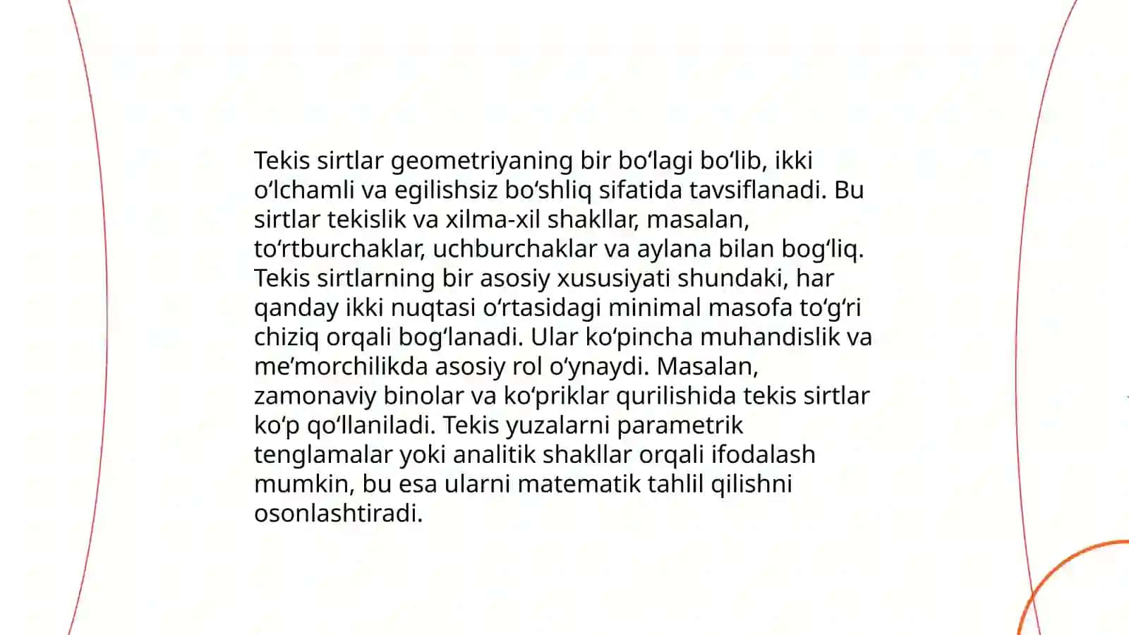 Sirtlar. Ularning turlari. Ko'pyoqliklar. Ikkinchi tartibli sirtlar. Torslar 4