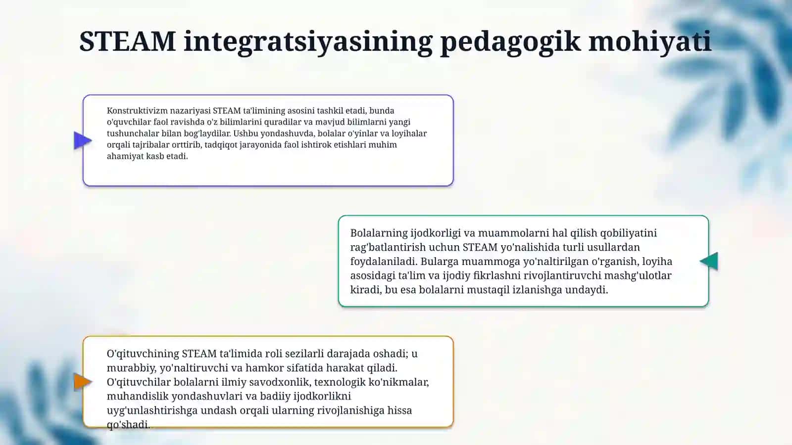 Maktabgacha ta‘limda Steam integratsiyalashgan ta‘lim tizimi sifatida 4
