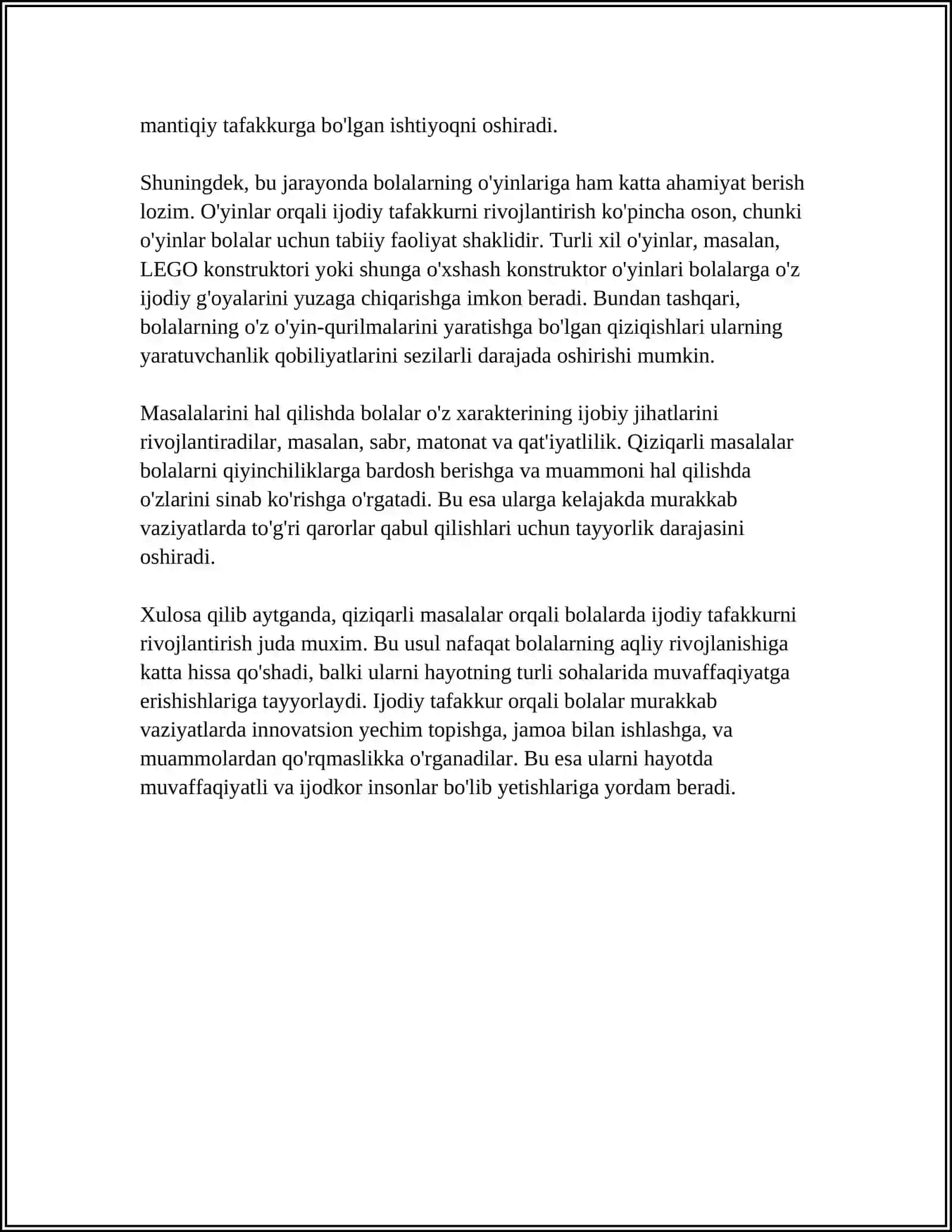QIZIQARLI VA MANTIQIY MASALALAR TUZISH VA YECHISHNING BOLALAR ONGIGA TAʼSIRI 4