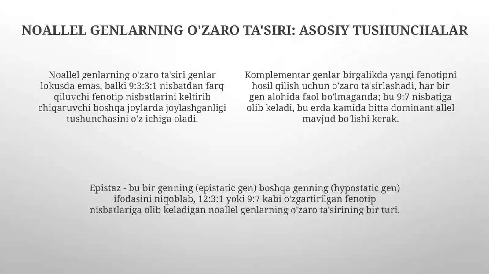 Reparatsiya fermentlarining faoliyatining xilmaxilligi. Noallel genlarning oʻzaro taʼsiri. Pleyotropiya 4