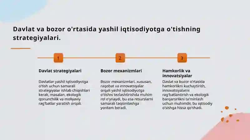 Yashil iqtisodiyotga o’tish davlat va bozor 4