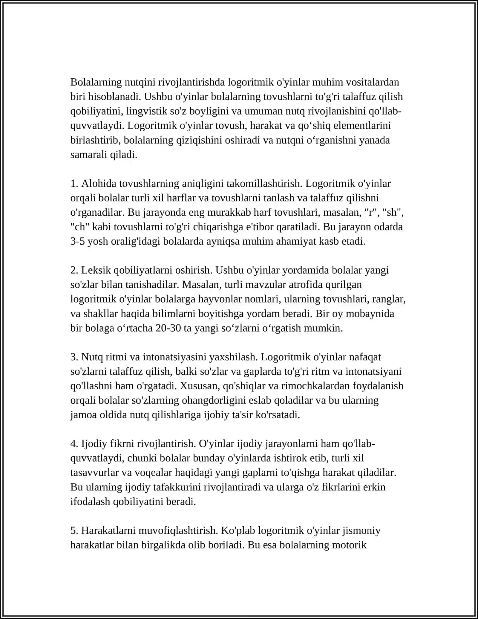 LOGORITMIKADA OʻYINLAR VA MASHQLAR TAVSIFI 4