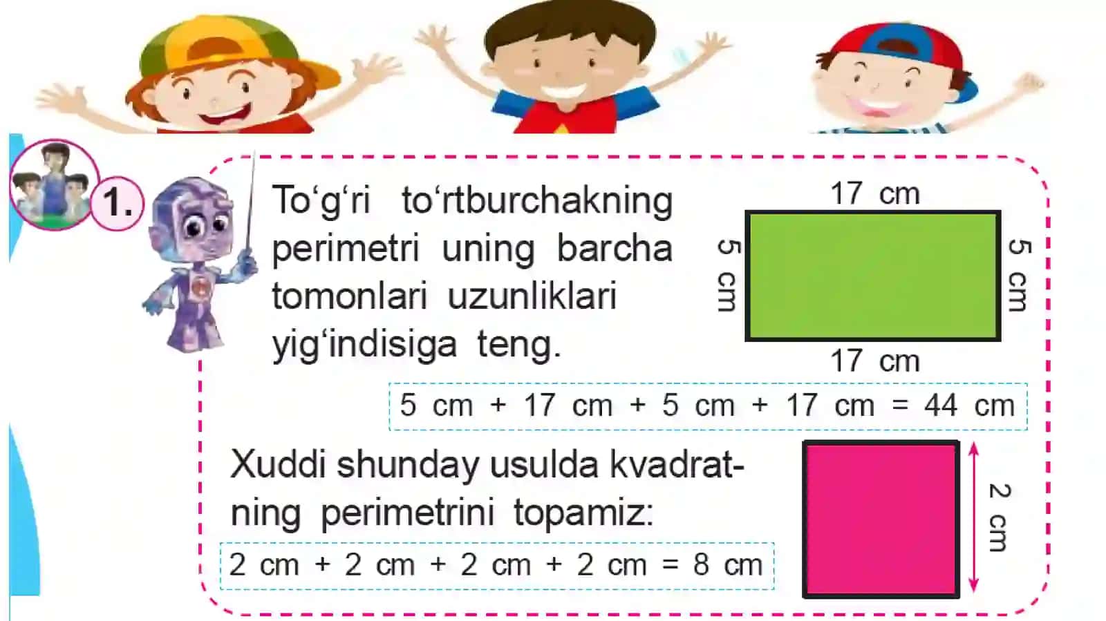 Kvadrat va to’g’ri to’rtburchak perimetri 4