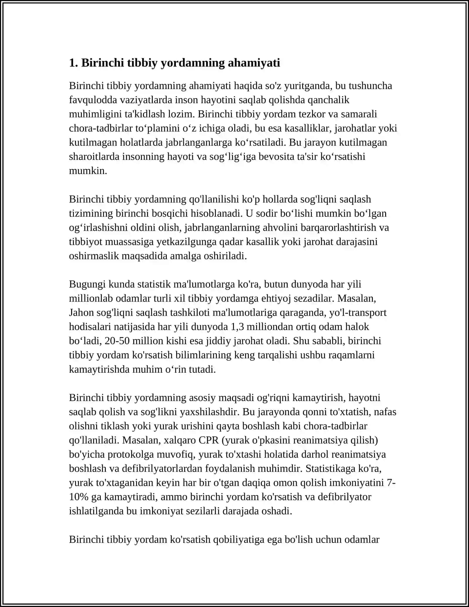 JAROHATLANISH O'CHOQLARIDA BIRINCHI UMUMIY, BIRINCHI TIBBIY VA BIRINCHI SHIFOKORLIK YORDAMINI TASHKIL QILISH 4