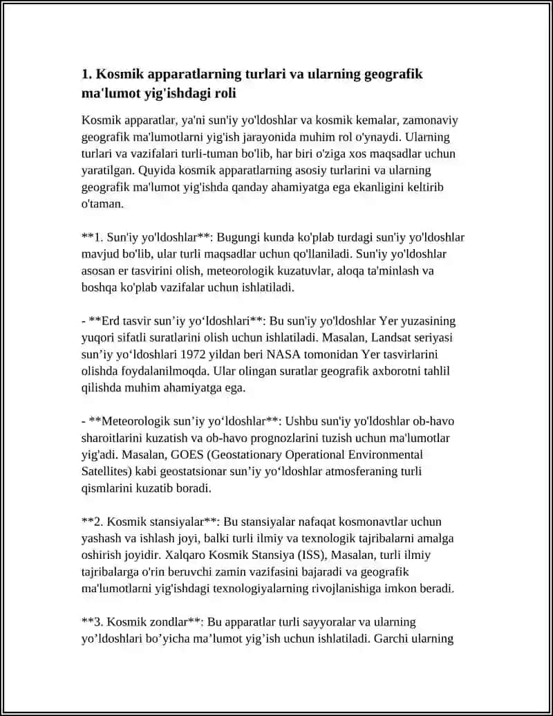 KOSMIK APARATLAR HAQIDA MALUMOT. GEOGRAFIYALIK ATLASLARNING ANIQLANMASI VA KLASSIFIKATSIYASI. MILLIY ATLASLAR. ATLAS GEOSISTEMASINING MODEL SIFATIDA 4
