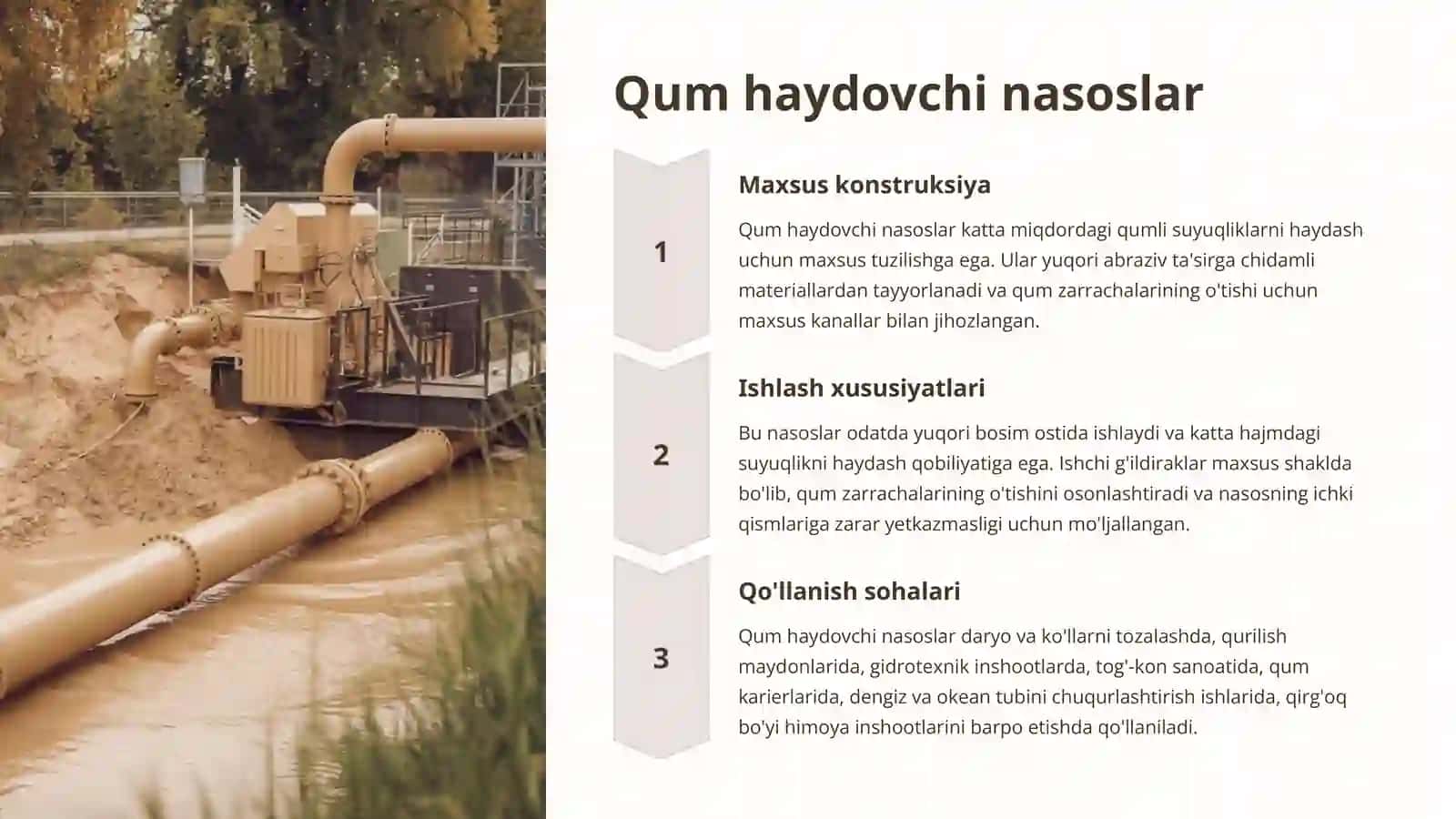 Fekal, loyqa va qum haydovchi nasoslar: Konstruksiyalari va qo'llanish sohalari 4
