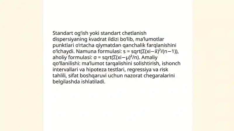 Statistikada variatsiyani baholash usulari va dispersiyon tahlil asoslari 4