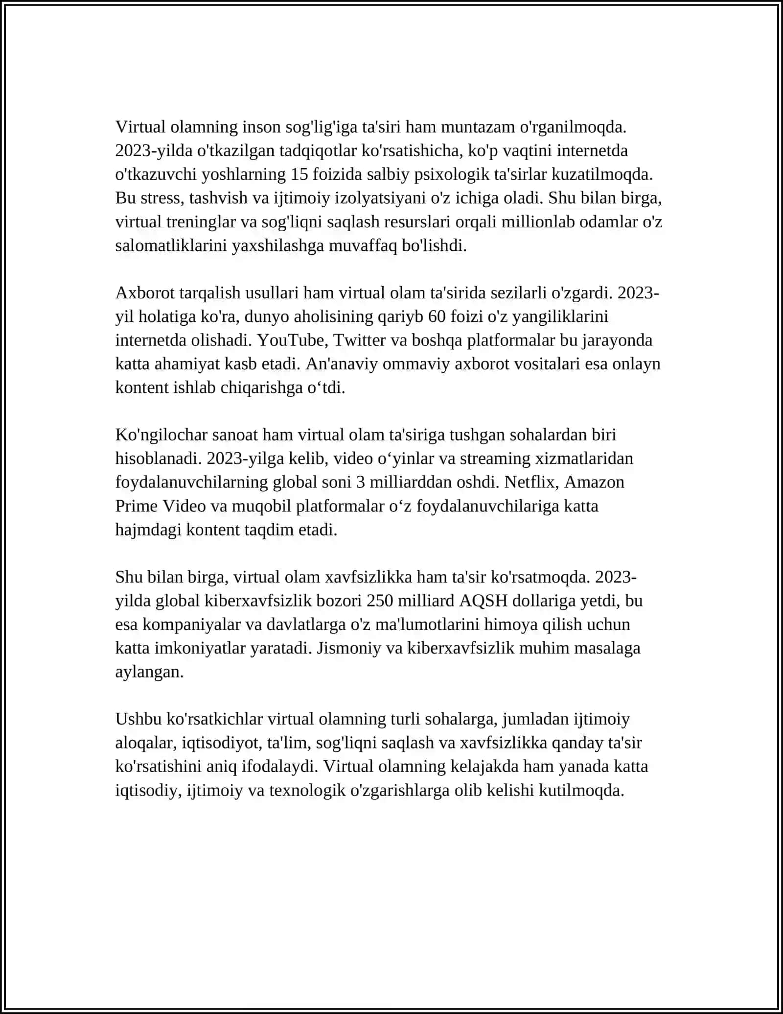 VIRTUAL OLAM JOZIBADORLIGIGA QARAMLIK 4