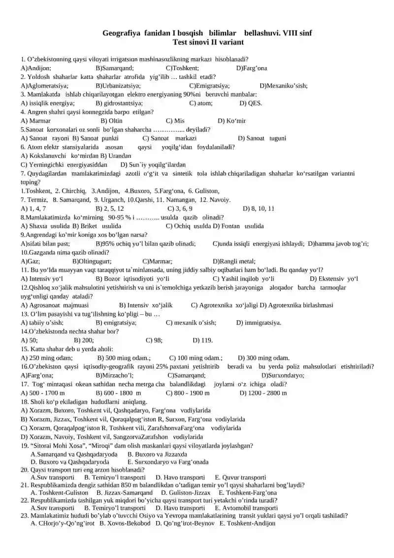 Geografiya fanidan I bosqish bilimlar bellashuvi. VIII sinf 4