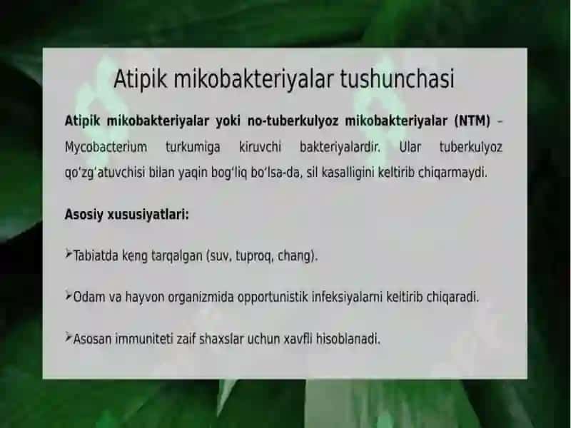 Atipik mikobakteriyalar va ularni amaliyotdagi ahamiyati 4