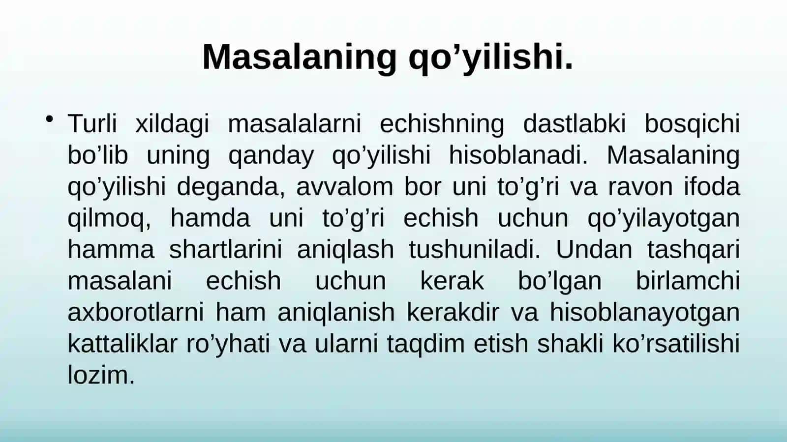 Mаsаlаning qo'yilishi 4