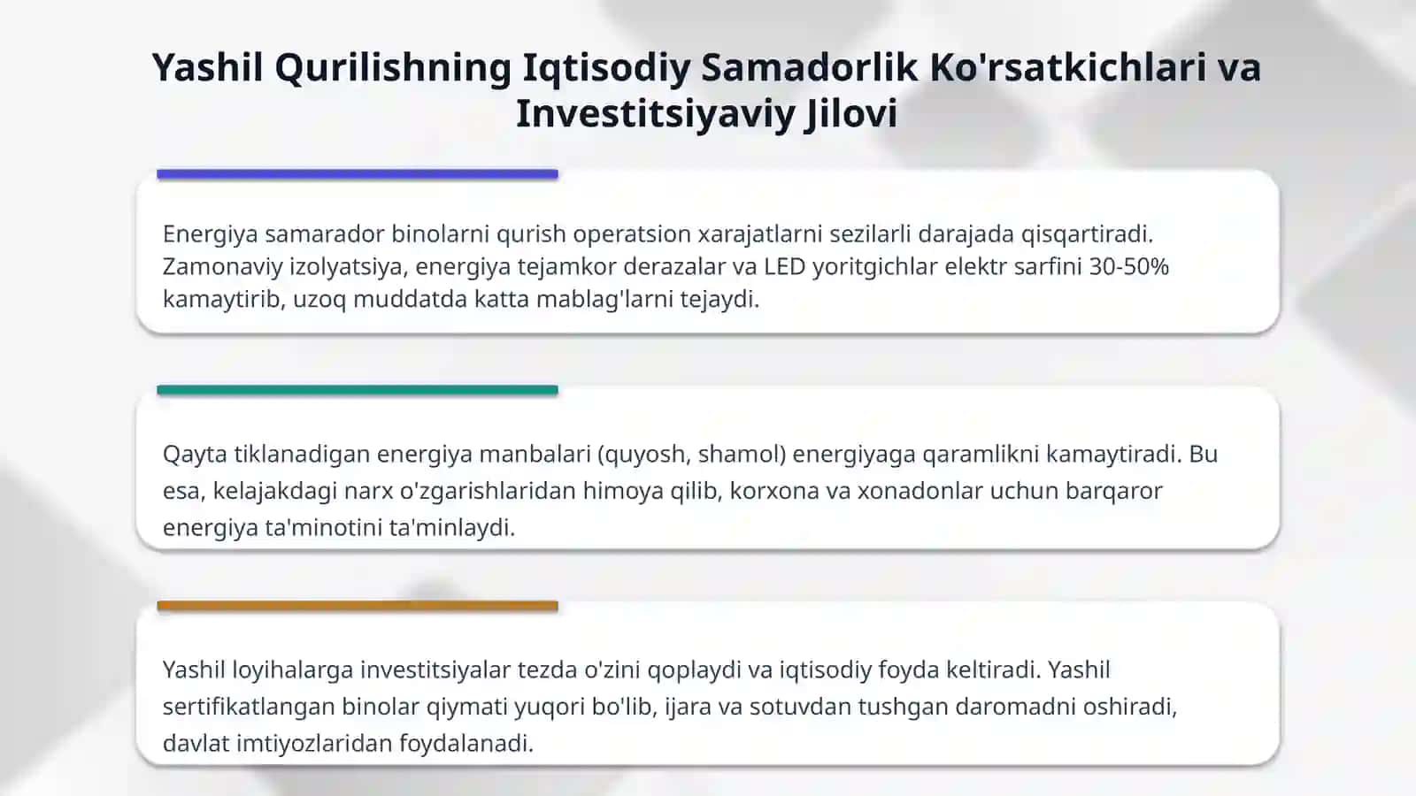 Yashil qurulishning iqtisodiy va ekalogik avzalliklari 4
