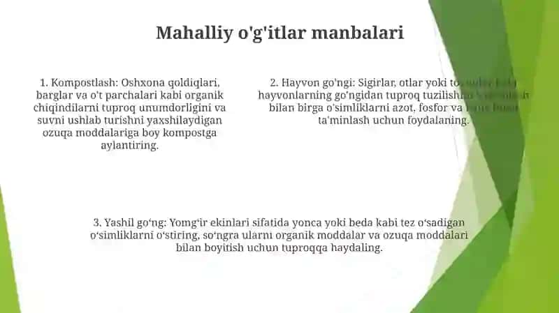 Mahalliy OʻGʻItlarni JamgʻArish, Saqlash Va Tuproqqa Kiritish 4