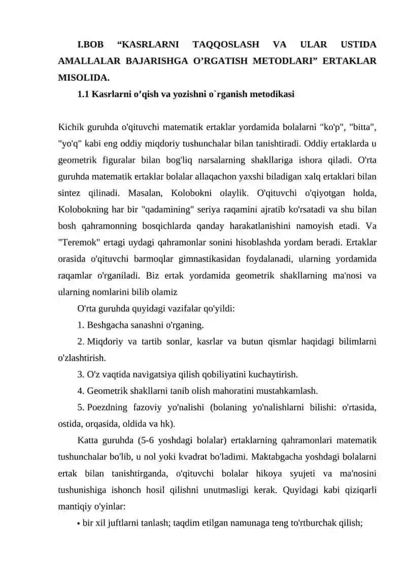 BOSHLANG'ICH SINF O'QUVCHILARIGA KASR SON XQIDA TUSHUNCHA BERISH METODIKASI 4