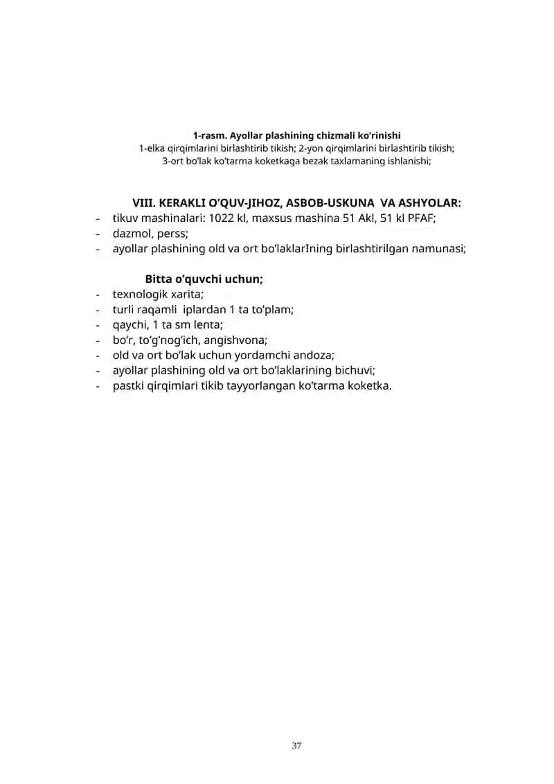 Ayollar plashining old va ort bo’laklarini birlashtirib tikish 4