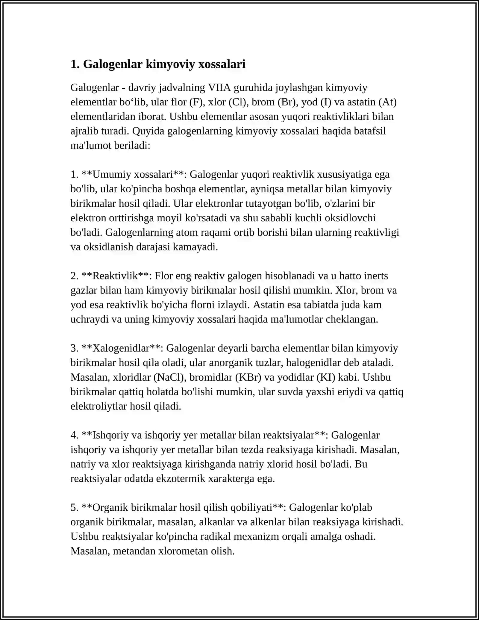 GALOGENLAR V ULARNING BIRIKMALARIINI QO'LLANISHI 4