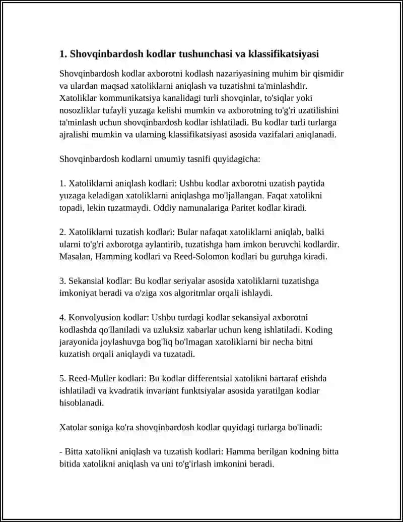 AXBOROTNI KODLASH NAZARIYASI FANI 4
