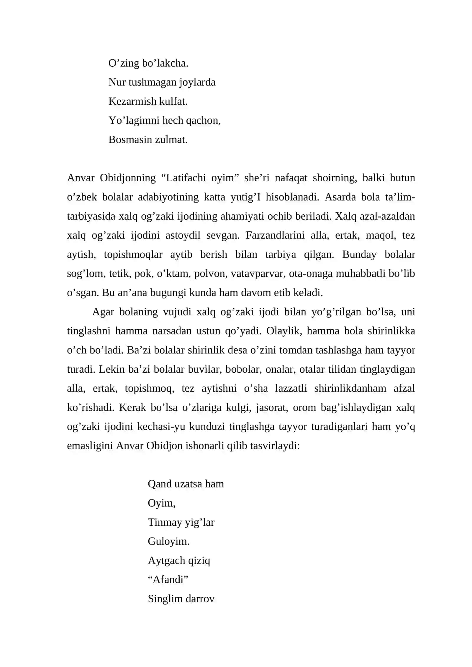 Bolalar ijodkori  Anvar Obidjon asarlarida  publitsistik janrlarning ifodaviyligi 4