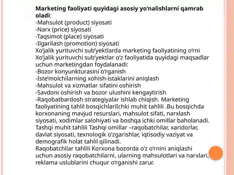 Xo’jalik yurituvchi subyektlarning marketing faoliyatida tahlil 4