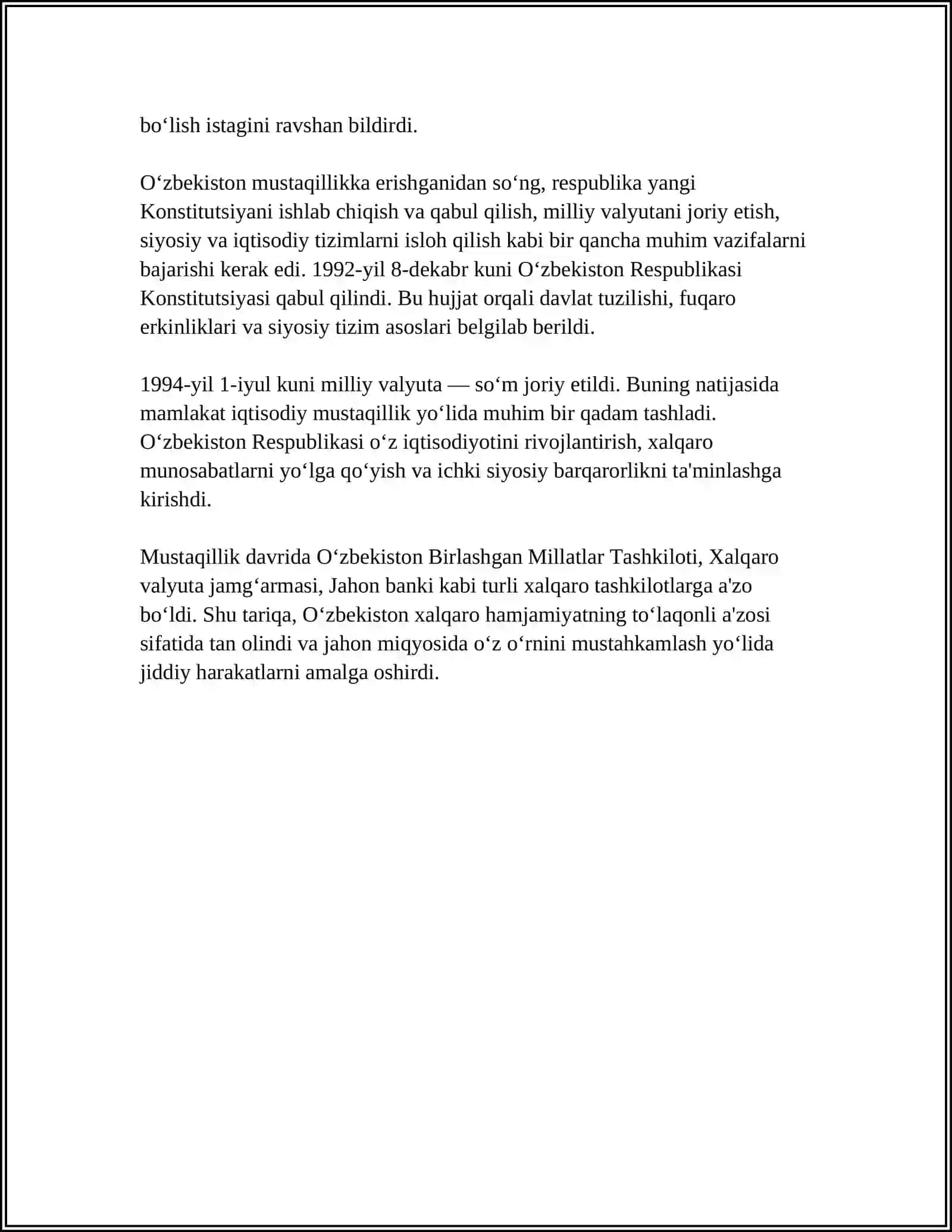 “O‘ZBEKISTONNING ENG YANGI TARIXI” FANI BO‘YICHA MA’RUZA MASHGʻULOTLARI 4