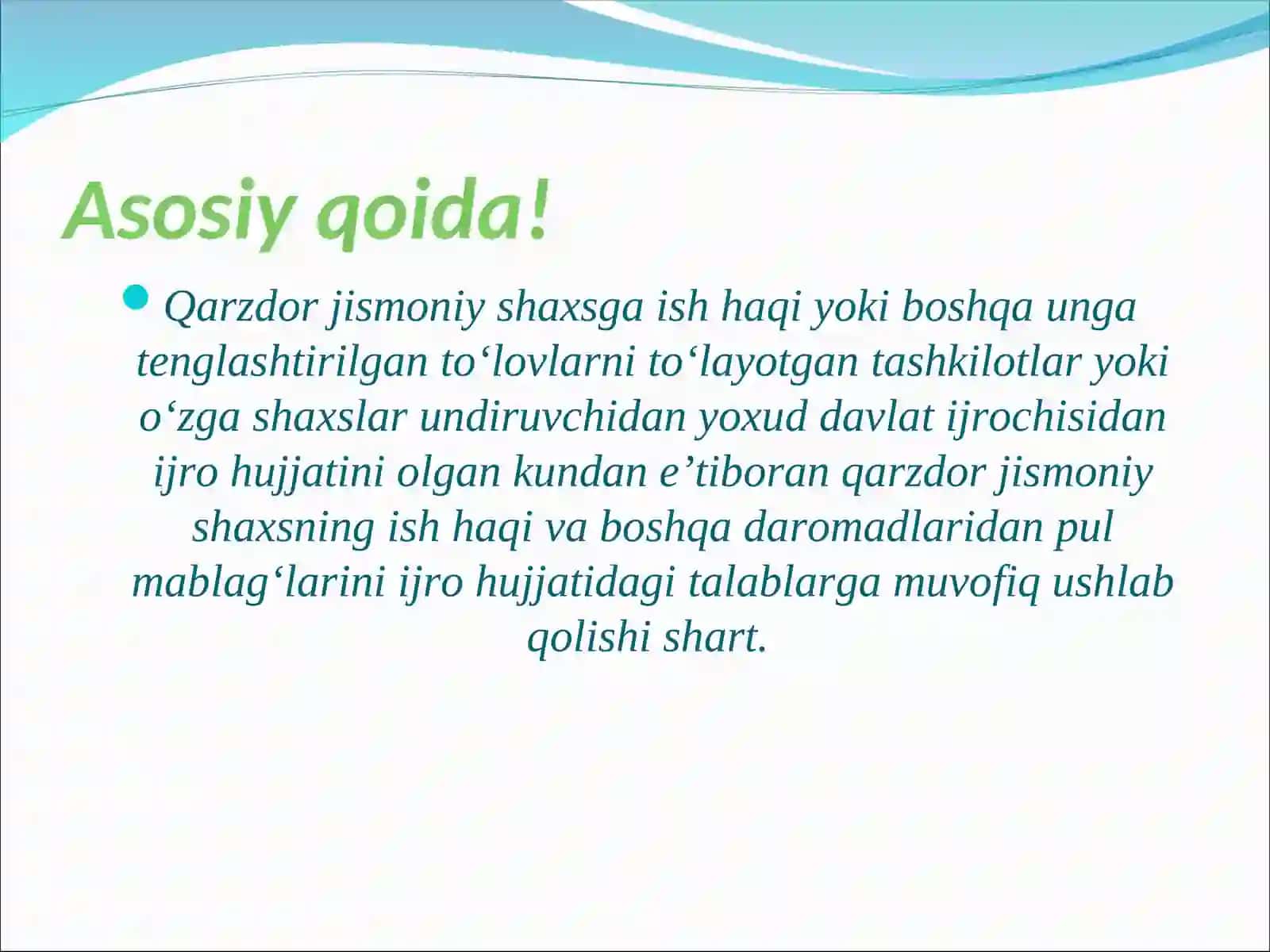 Undiruvni qarzdorning ish haqi va unga tenglashtirilgan to‘lovlarga qaratish va hisoblab chiqarish tartibi 4