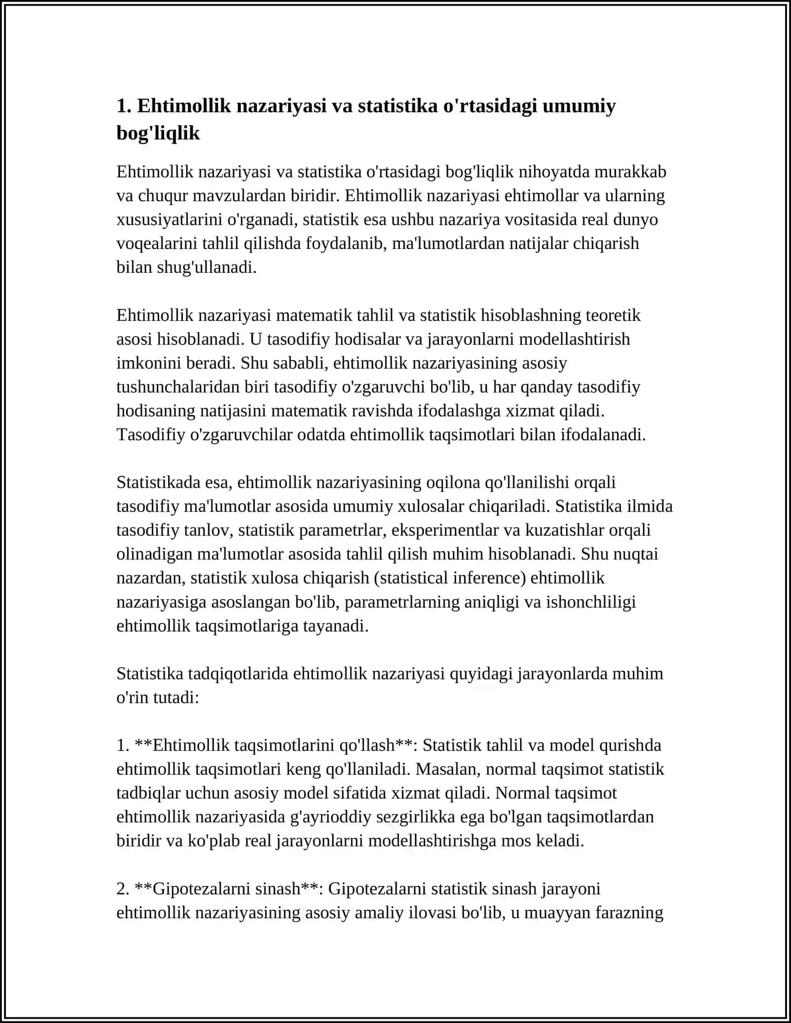 STATISTIKA VA EHTIMOLIK NAZARIYASI ORTASIDAGI BOG'LIQLIK 4