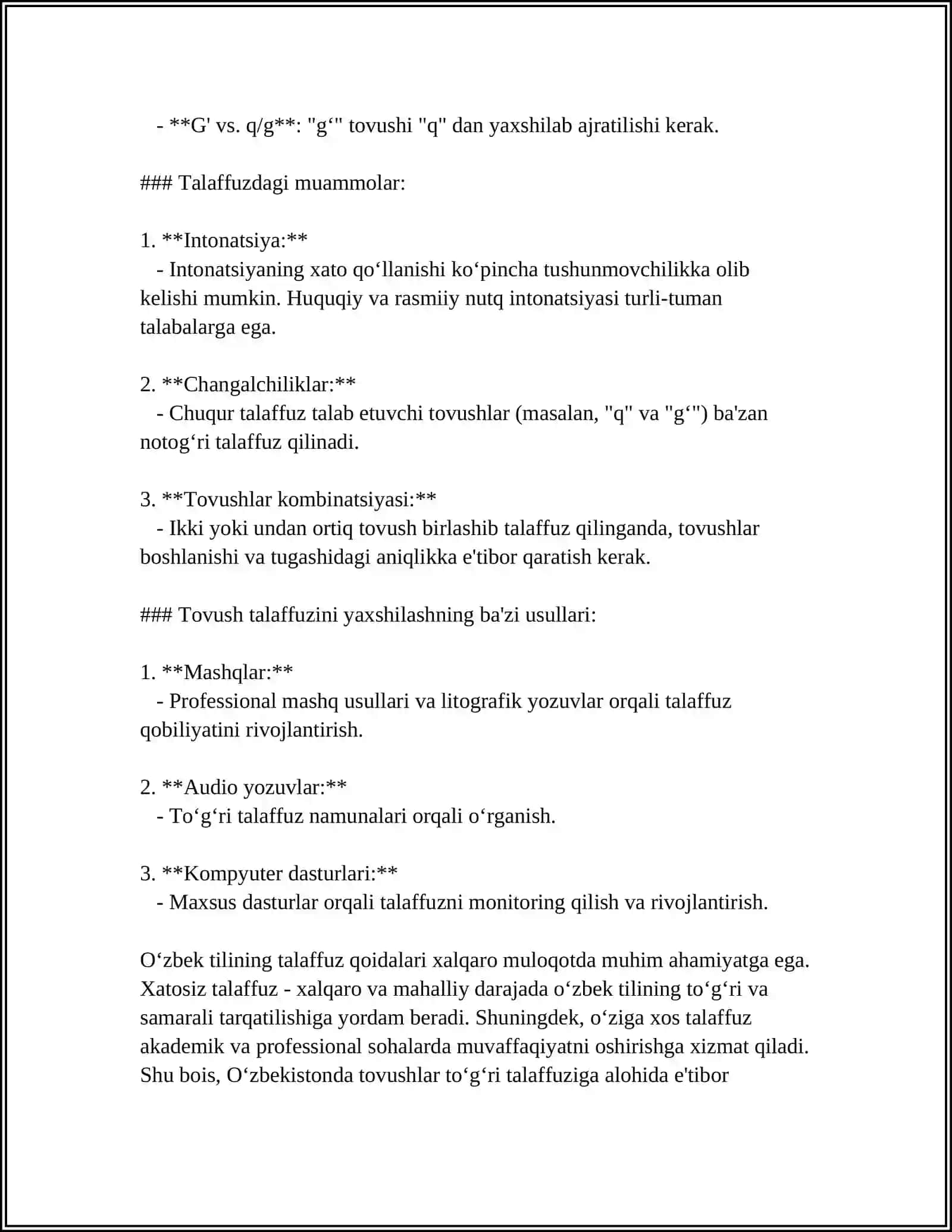 TOVUSH USTIDA ISHLASH.TOVUSHLAR ARTIKULYATSIYASI, DIKSIYA USTIDA ISHLASH 4