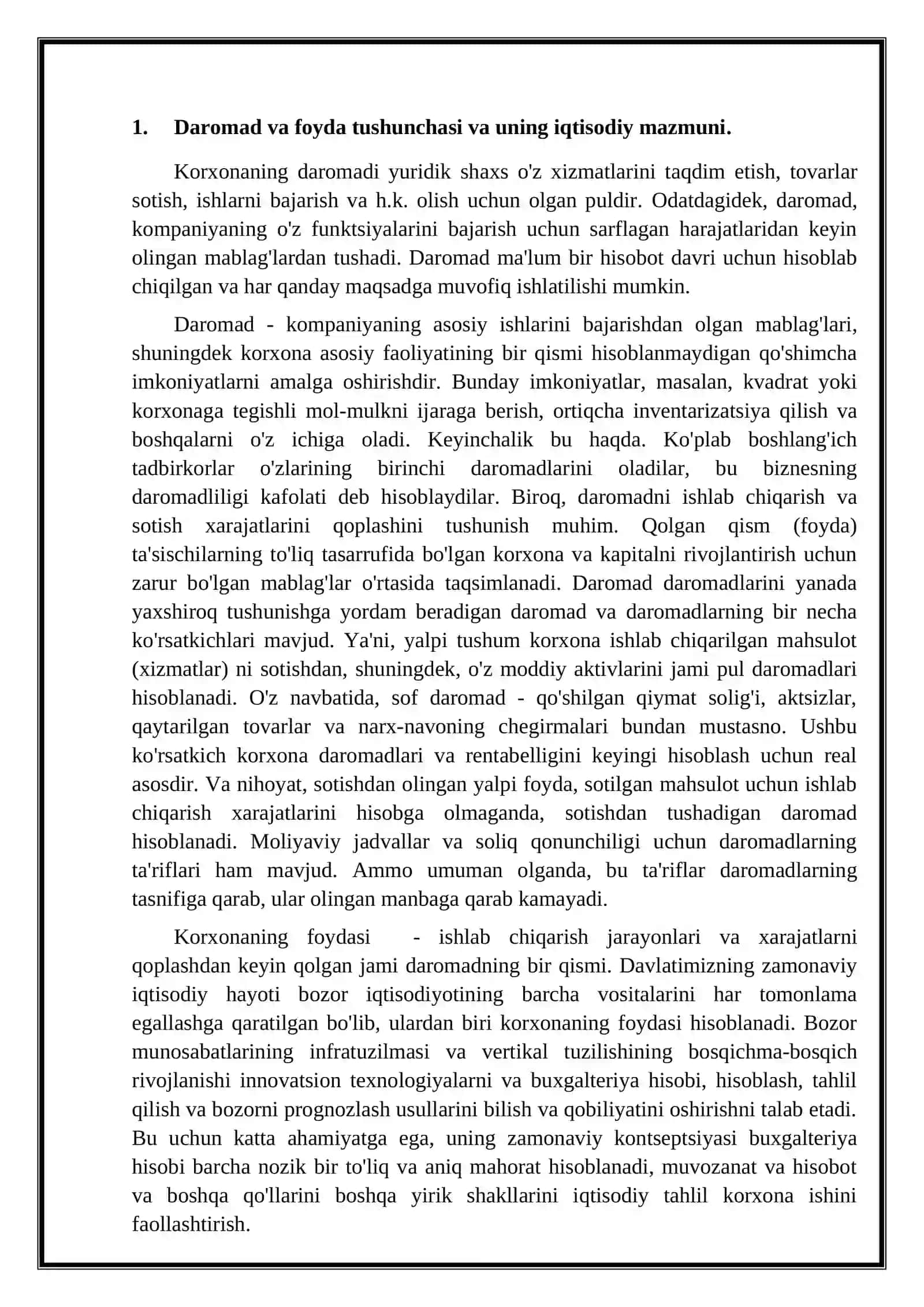 Firma daromadlari va foydasi, ularni hisoblash usullari. 4