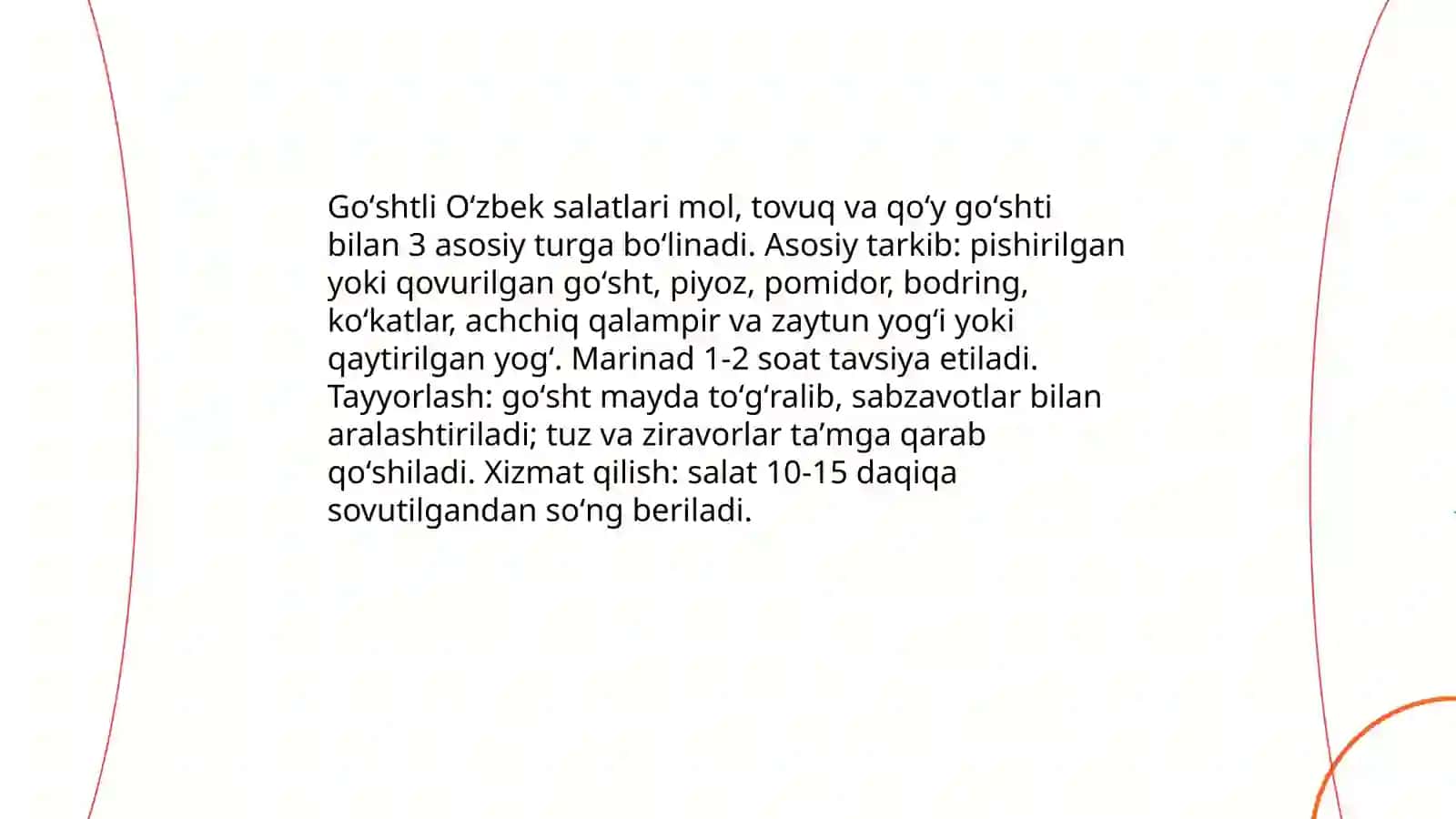 Salat tayyorlash. Oʻzbek va Jahon salati 4