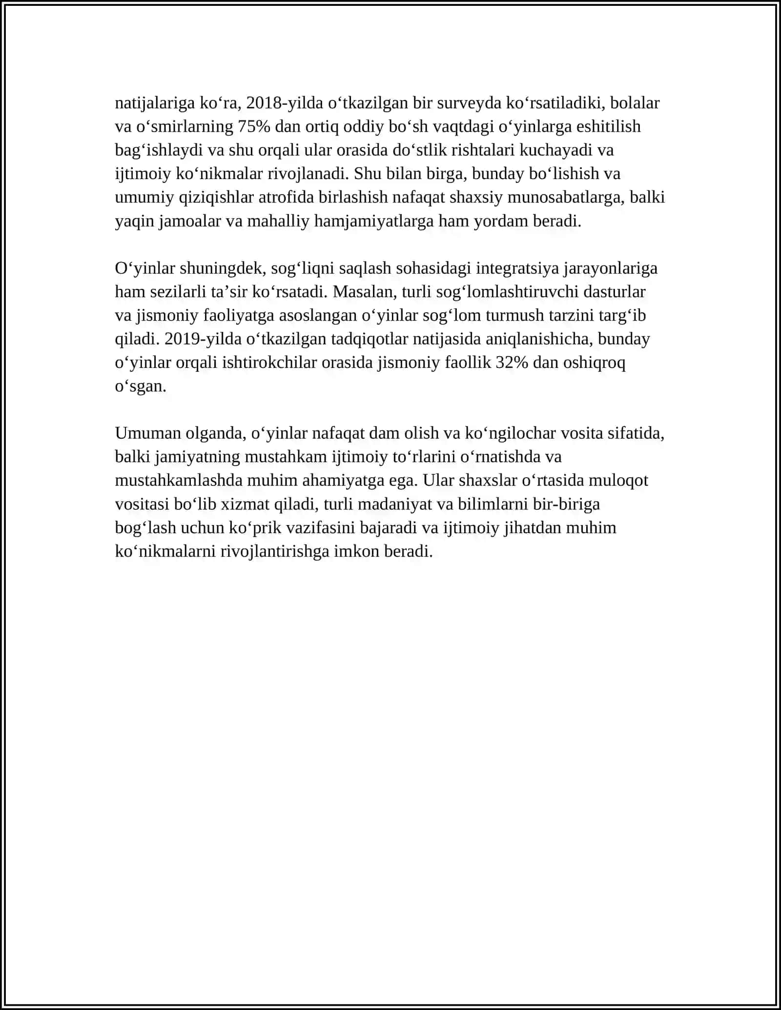 O'YINLAR-IJTIMOIY FAOLIYAT SIFATIDA. MEDIALARNING IJTIMOIY MAZMUNI 4
