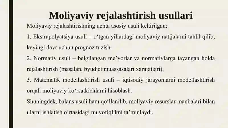 Moliyaviy rejalashtirish va uning ahamiyati. 4