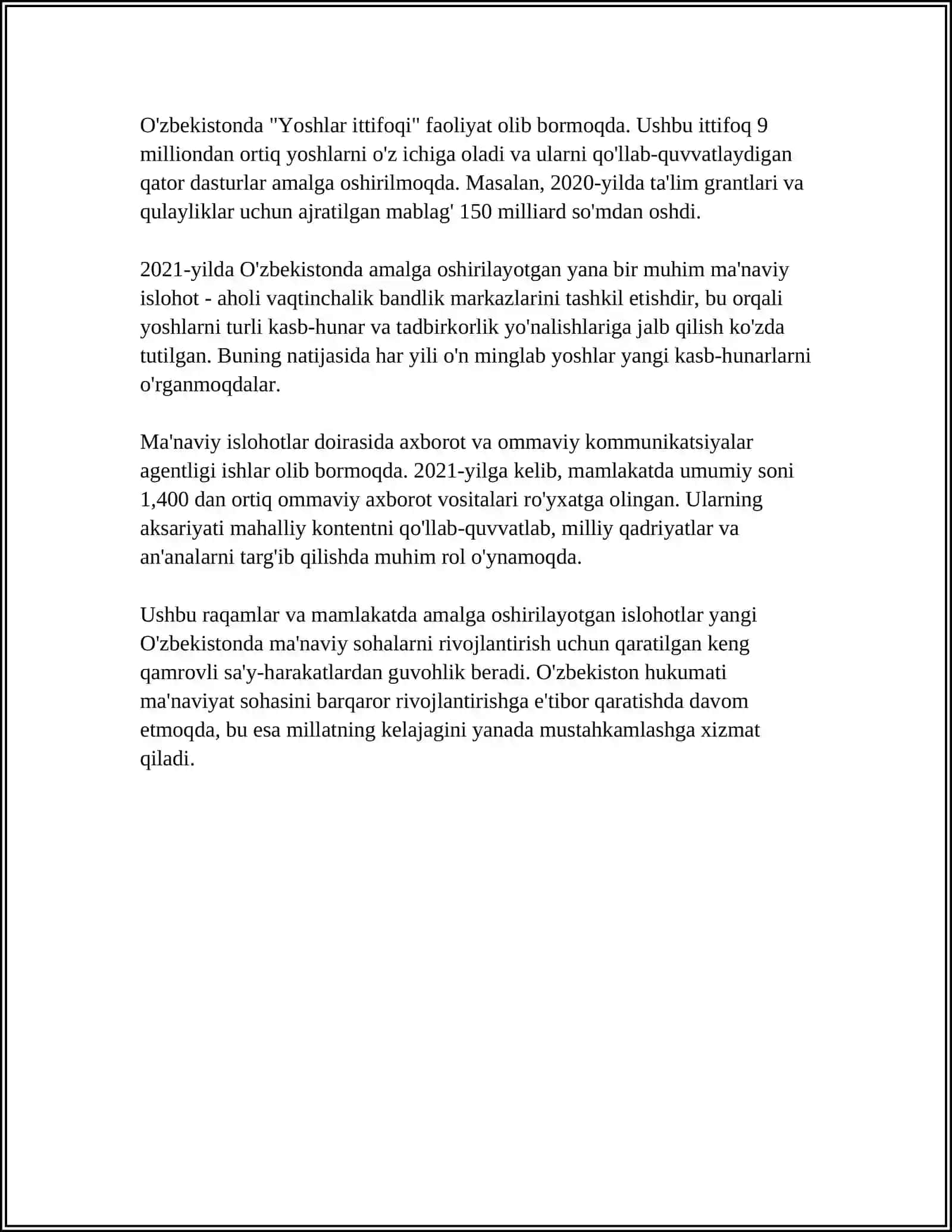 YANGI OZBEKISTONDA AMALGA OSHIRILAYOTGAN MANAVIY OZGARISHLAR 4