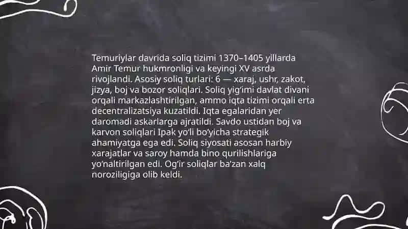 Amir Temur va Temuriylar davridagi iqtisodiy gʻoyalar va siyosat 4