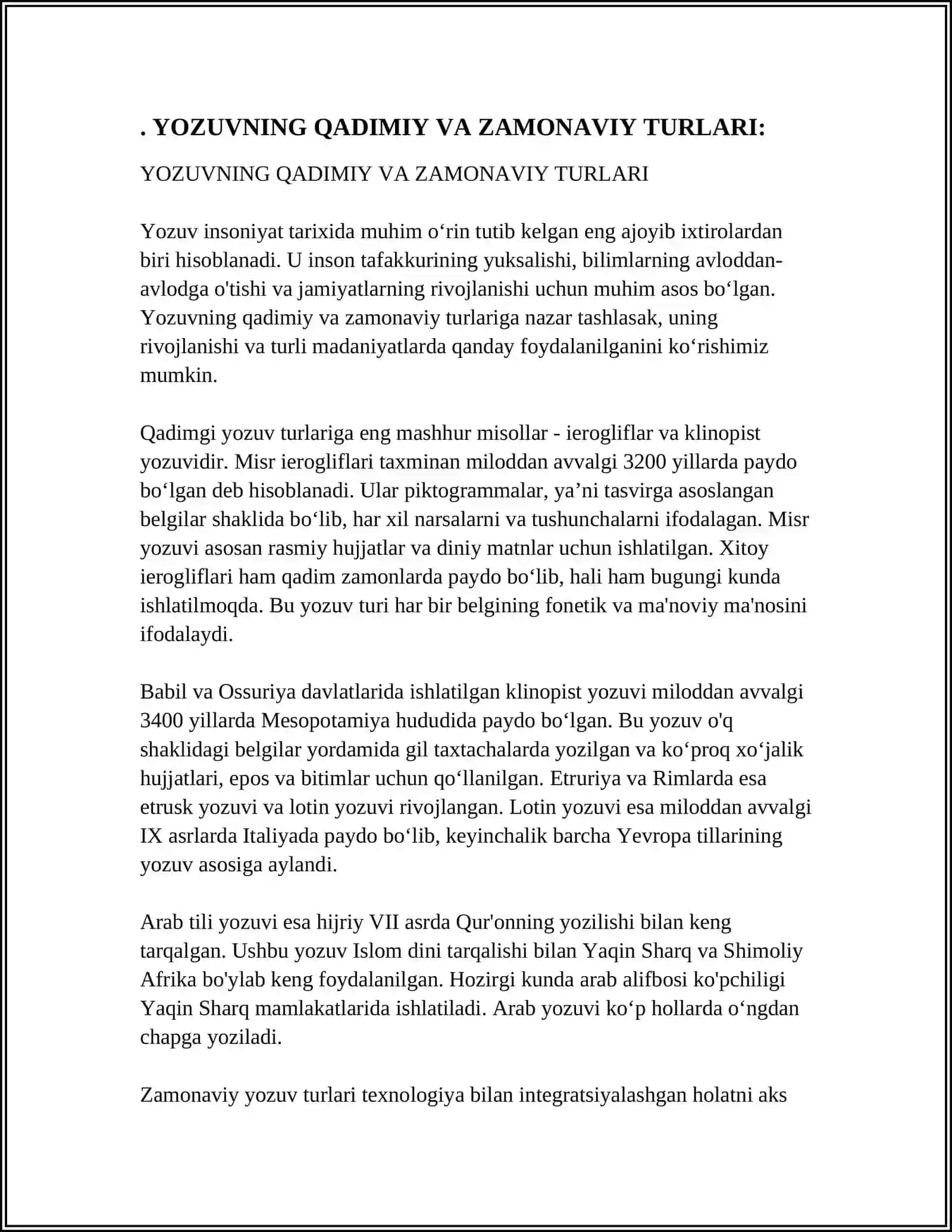 YOZUVNING QADIMIY VA ZAMONAVIY TURLARI 4