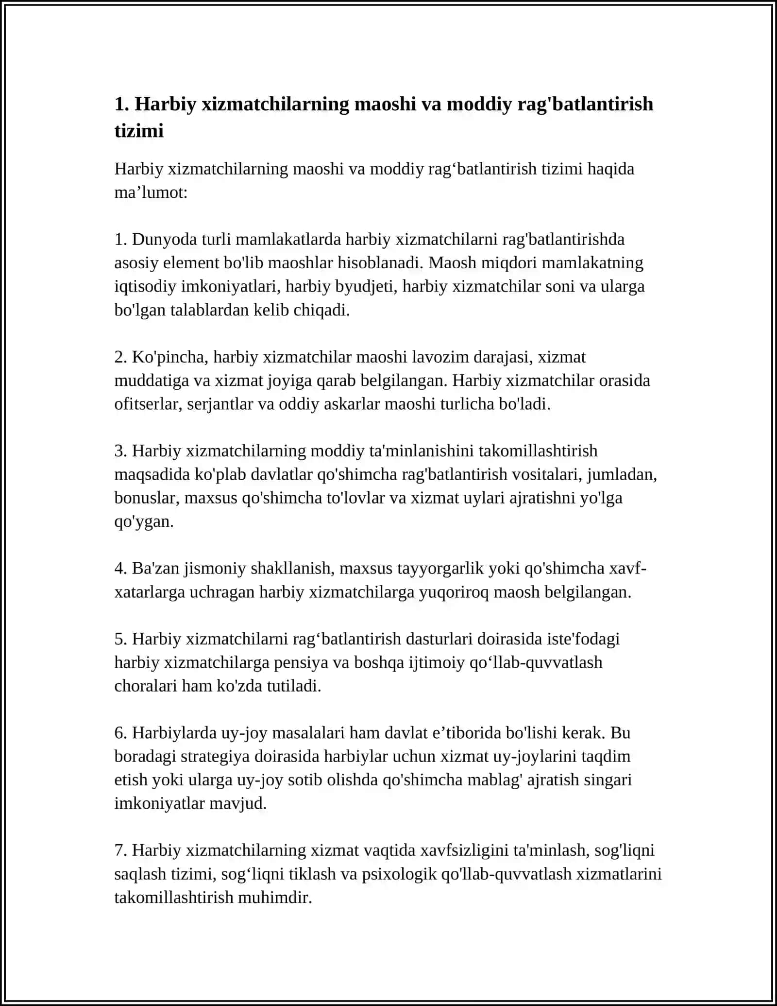 Harbiy xizmatchilarning maoshi va moddiy rag'batlantirish tizimi 4