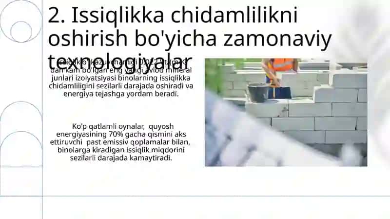 Yilning issiq mavsumida to'siq inshootlarining issiqlikka chidamliligi 4