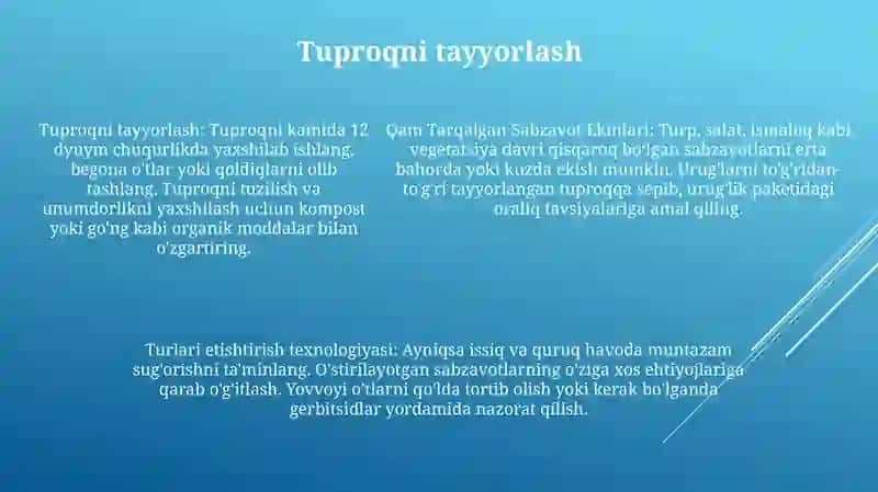 Kam Tarqalgan Sabzavot Ekinlari Turlari Yetishtirish Texnologiyasi 4