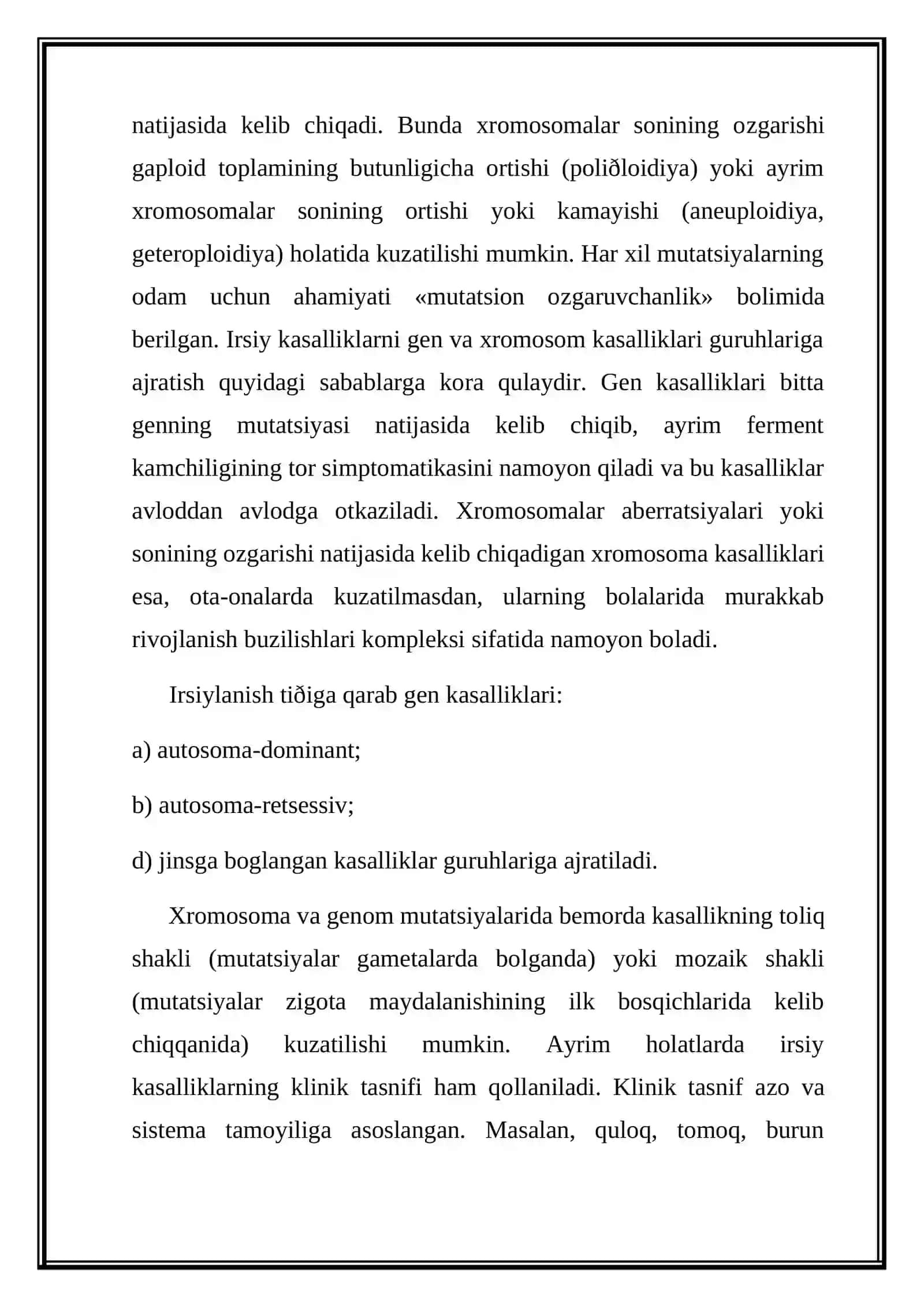 IRSIY KASALLIKLAR. TIBBIY GENETIK MASLAHAT. IRSIY KASALLIKLARNING TASNIFI 4